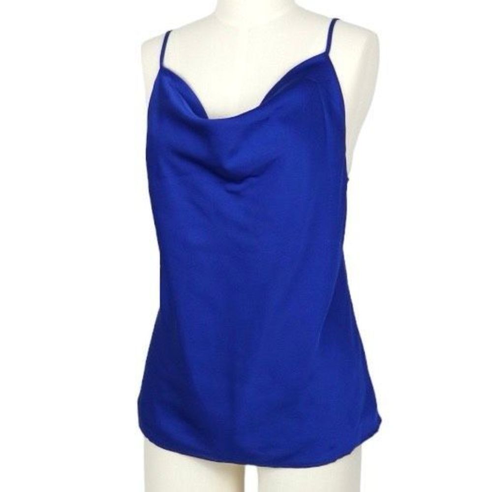 NWT Shinestar Satin Royal Blue Sheath Sleeveless Blouse L